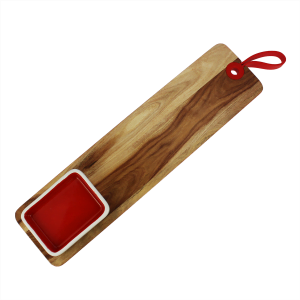 Party Serving Platter Chopping Cutting Board Wooden Red Silicone Edge with Dish